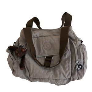 Kipling Cargo Bag With Monkey Plush Gray Zip Carry On Solid Casual
